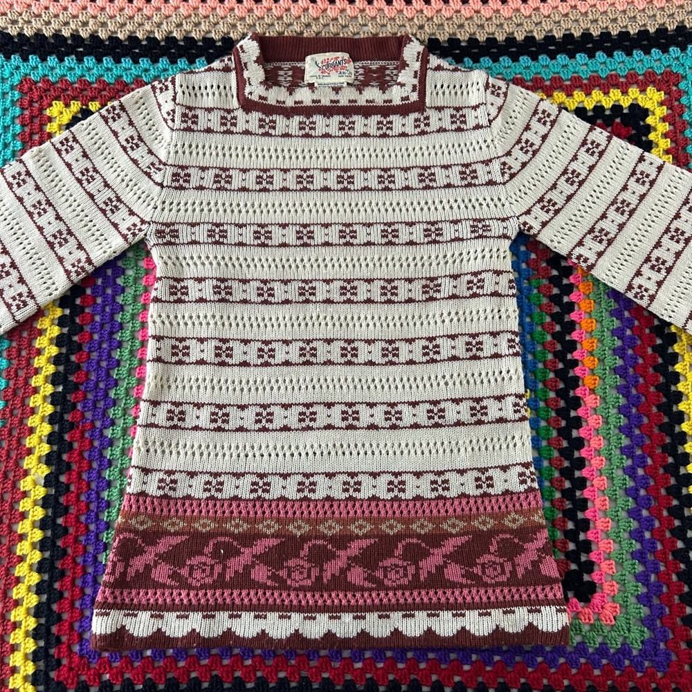 Vintage 70s Currants Jeri-Jo New York Square High Neck Bell 3/4 Sleeve S… - Picture 5 of 15